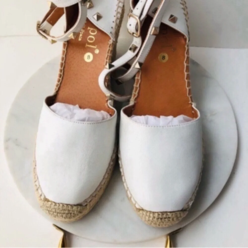 Maypol White Leather Wrap Espadrille Wedges